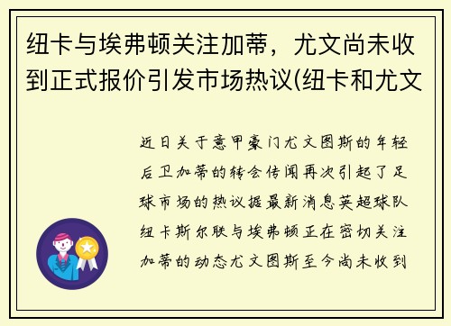 纽卡与埃弗顿关注加蒂，尤文尚未收到正式报价引发市场热议(纽卡和尤文)